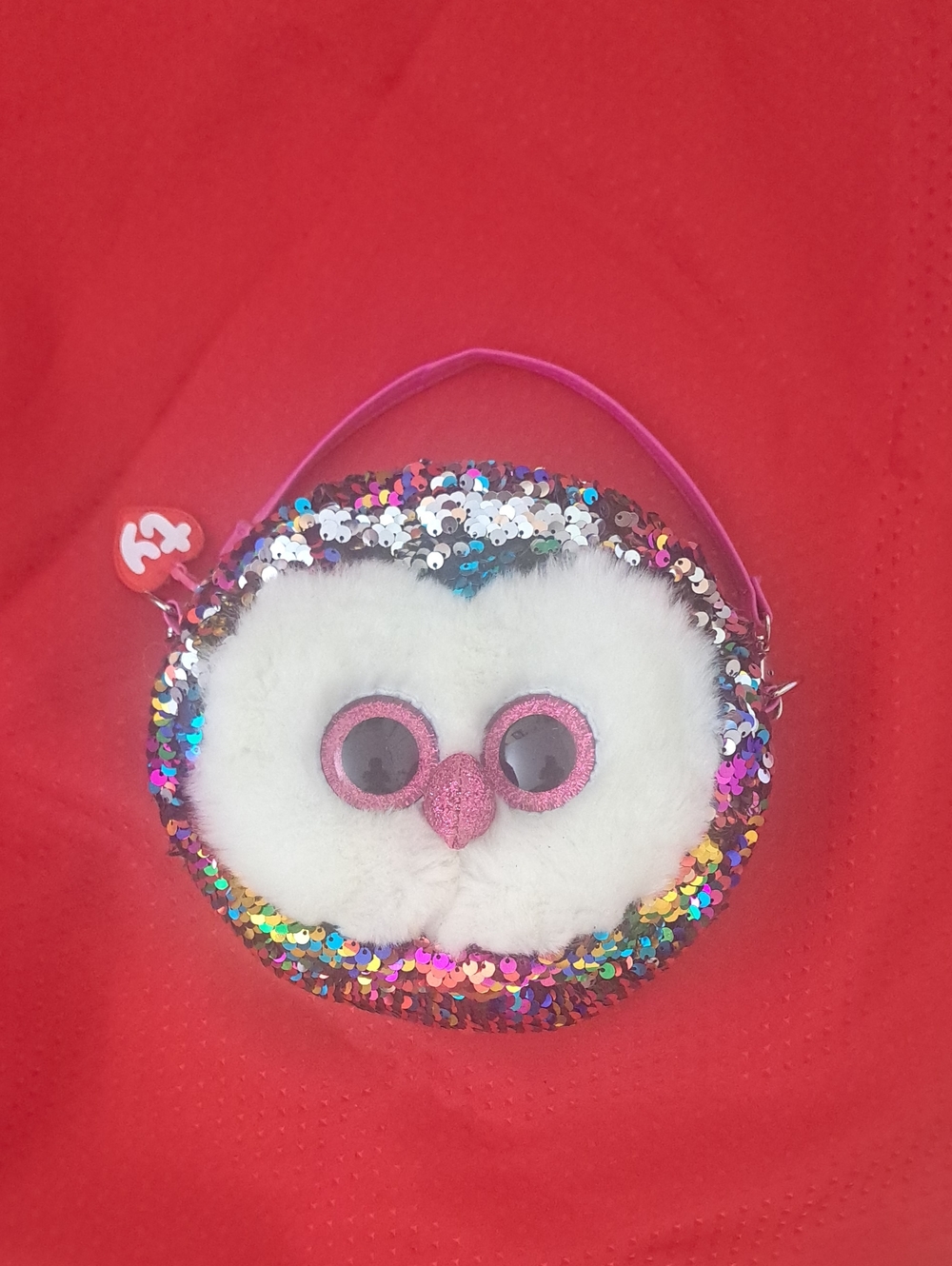 Ty Owen Kids Sequin Owl Purse - Pink Handle, White Face